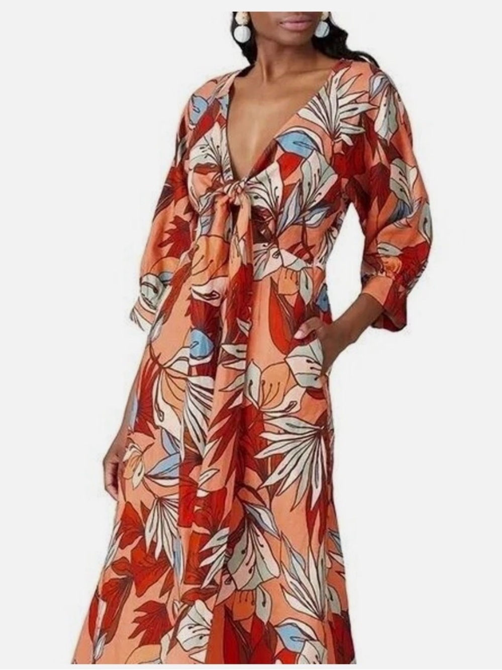 Nicholas Asilah Printed Linen Midi Dress